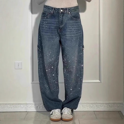Kvinne Glitrende Baggy Jeans Skjora