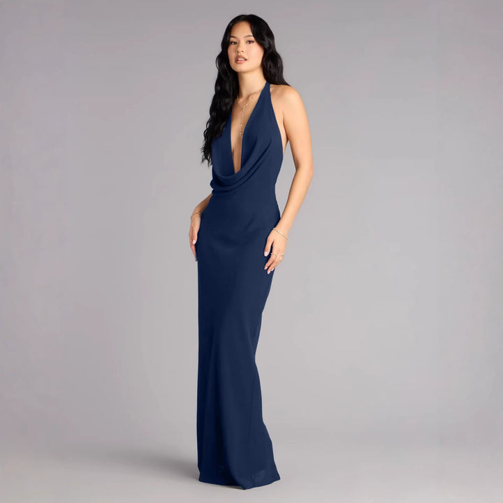 Damer elegant Maxikjole med unik halterneck-snitt Skjora