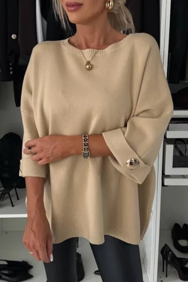 Damer oversized strikkegenser med dekorative knapper Skjora