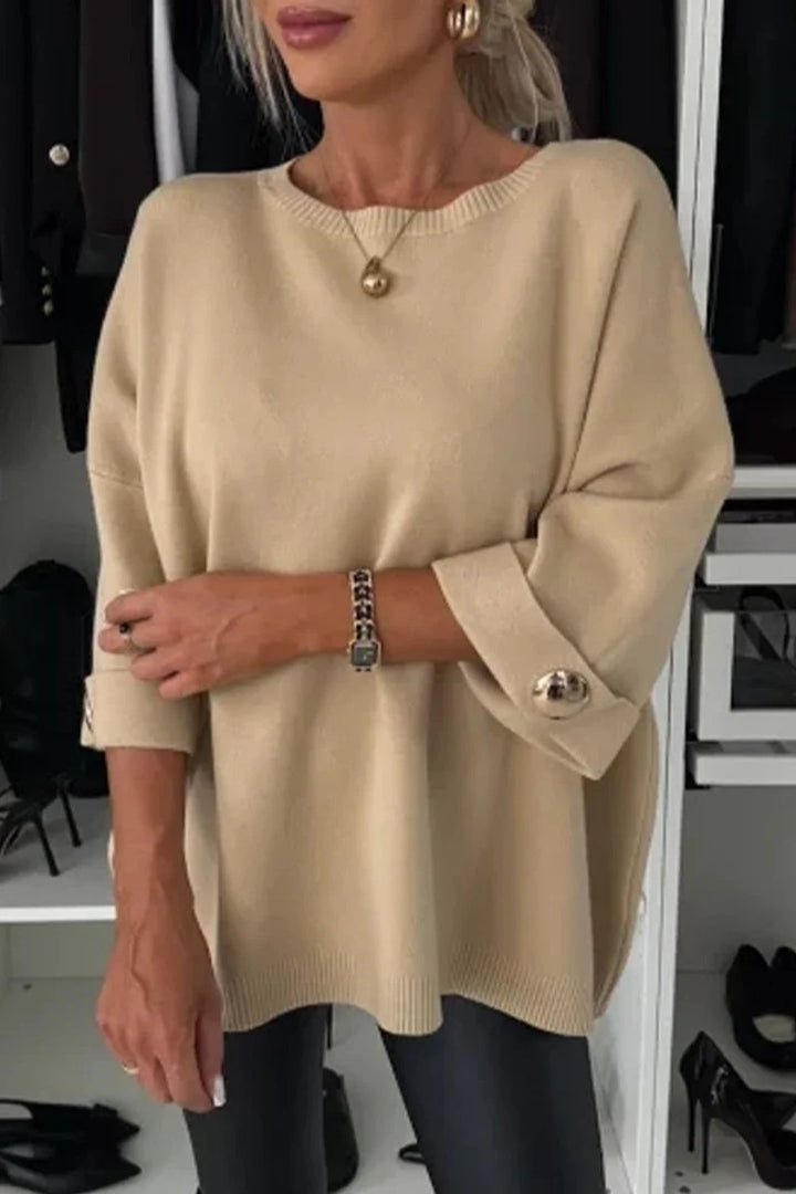 Damer oversized strikkegenser med dekorative knapper Skjora