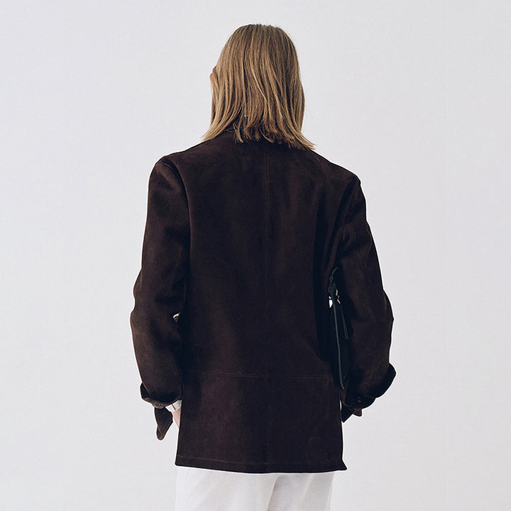 Dame Elegant Suede Blazer med Praktiske Lommer Skjora