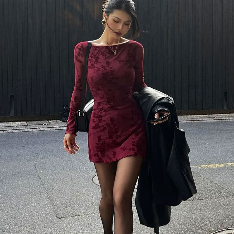 Dame Floral Minikjole med transparente ermer Skjora