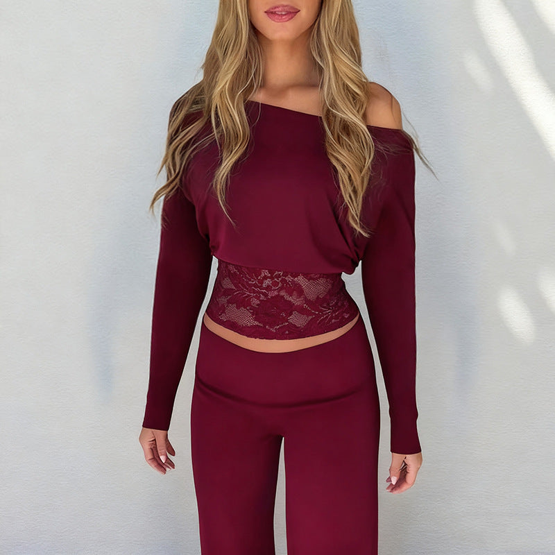 Dame elegant Crop-Top med blonder og lange ermer Skjora