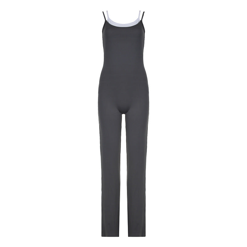 Dame Jumpsuit med elegante striper og justerbare stropper Skjora