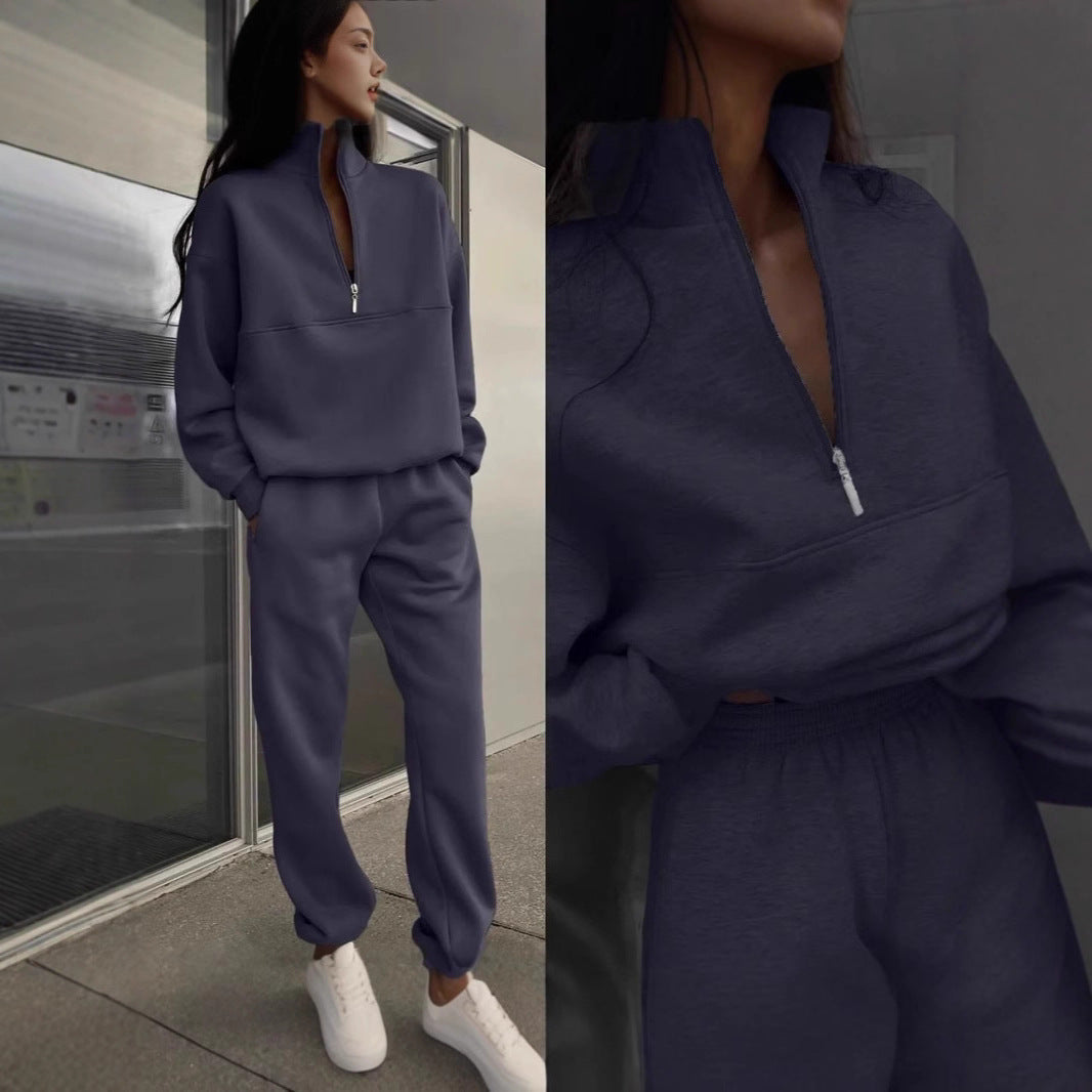 Dame sweatshirt og joggebukse sett med moderne stående krage Skjora