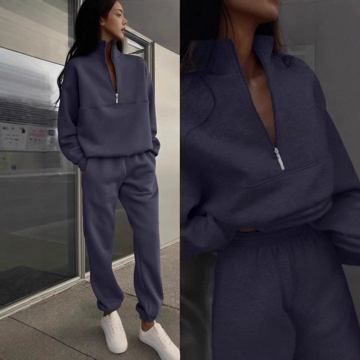Dame sweatshirt og joggebukse sett med moderne stående krage Skjora