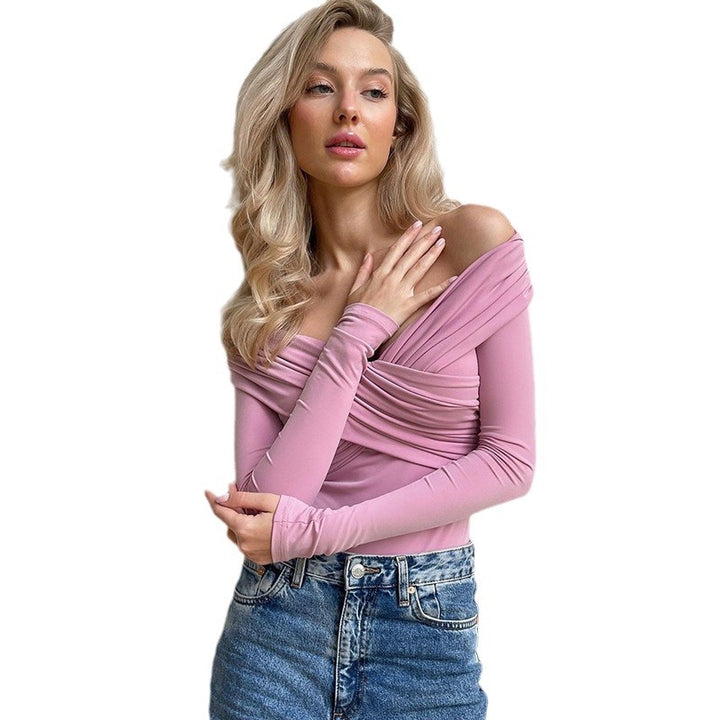 Dame Body med skulderfri design og draperte ermer Skjora