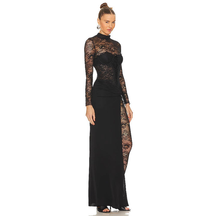 Damer Lang Spisskjole med transparente innsatser og elegant slisse Skjora
