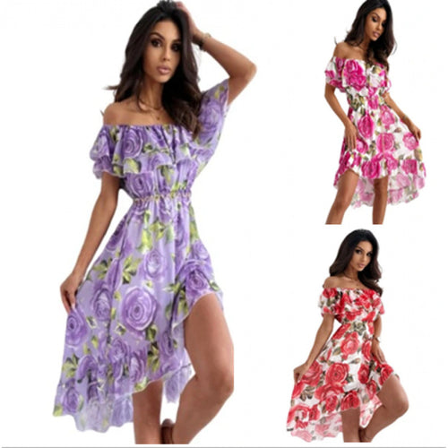 Dame Off-Shoulder Kjole med Ruffles-detaljer og blomstertrykk Skjora