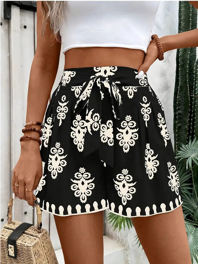 Damer sommerlige chinoshorts med bindebelte Skjora