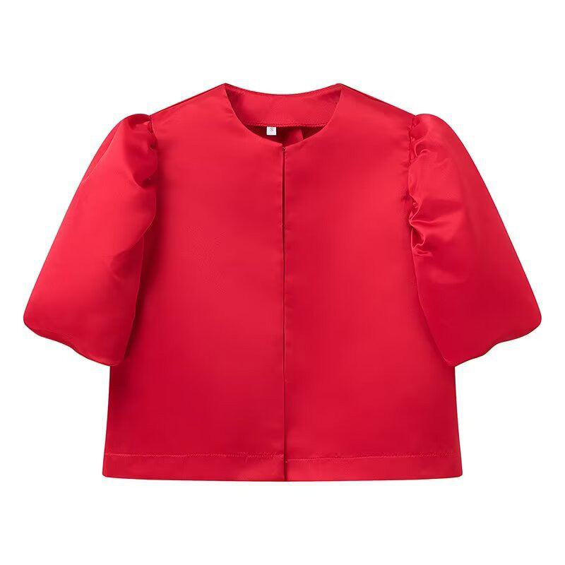 Dame stilfull bluse med puffarmer Skjora