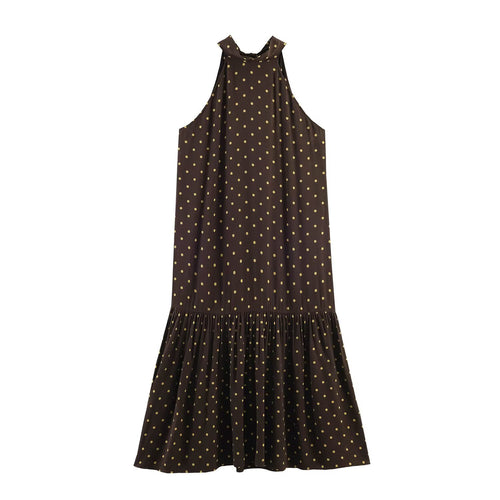 Dame Maxikjole med elegant volang og moderne punkdesign Skjora