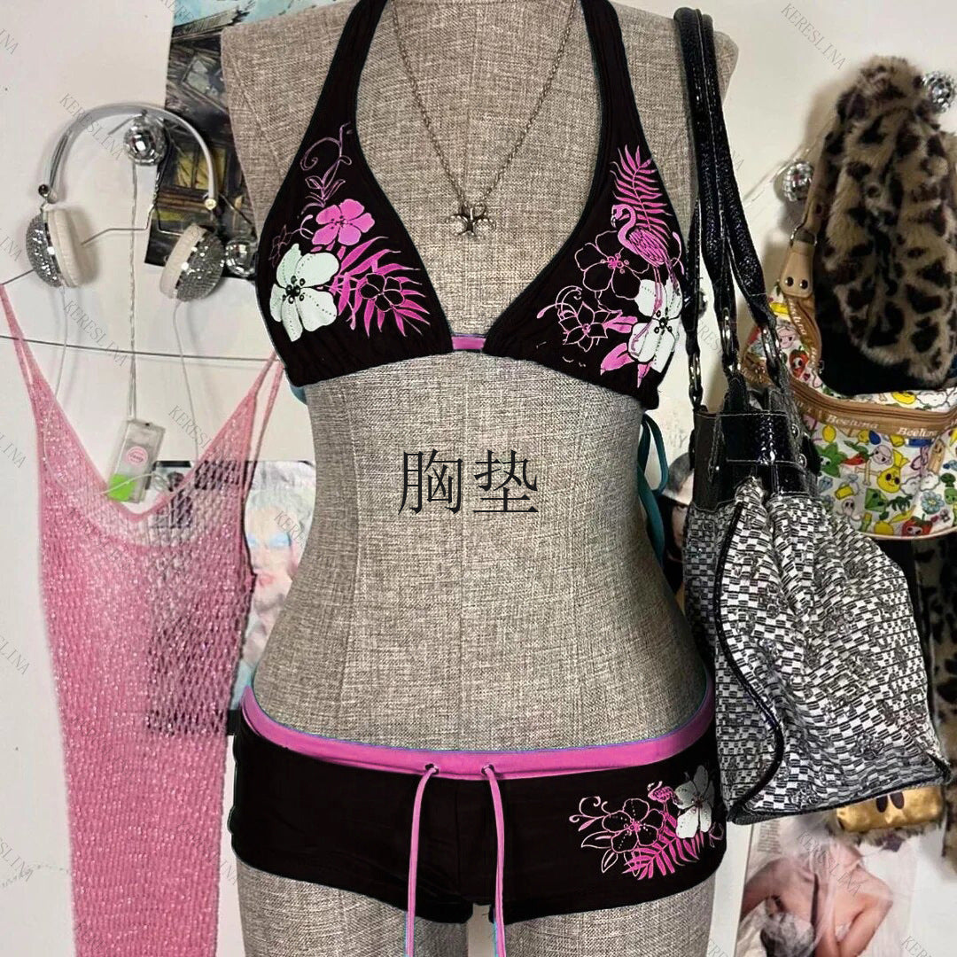 Dame-bikini-sett med blomsterdesign og justerbare stropper Skjora