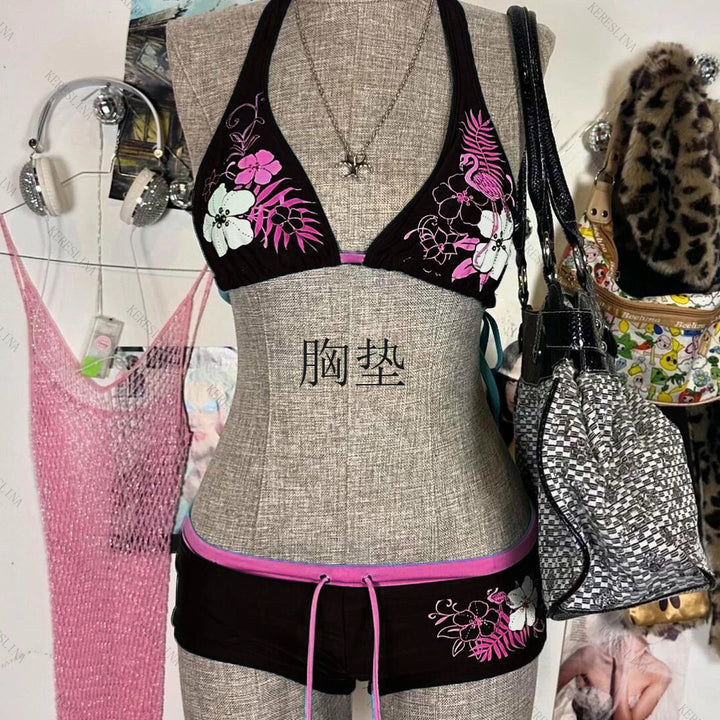 Dame-bikini-sett med blomsterdesign og justerbare stropper Skjora