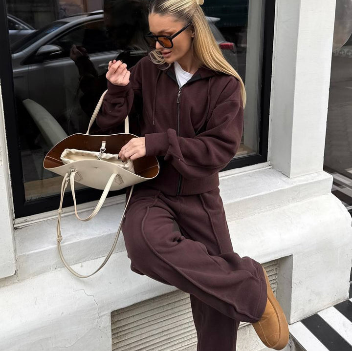 Kvinnelig Fleece Tracksuit med Stilig Hette og Elastisk Midjebånd Skjora