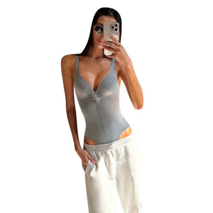 Kvinnelig bodysuit med fine rynker og praktisk glidelås Skjora