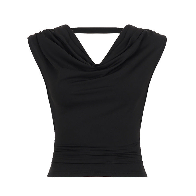 Damer elegant Cowl Neck Tanktop med fine perlepynt Skjora