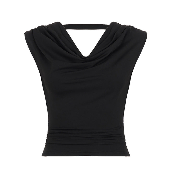 Damer elegant Cowl Neck Tanktop med fine perlepynt Skjora