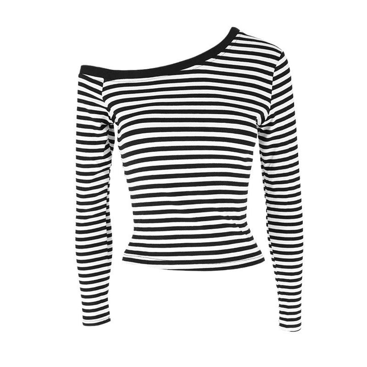 Dame Off-Shoulder topp med moteriktig stripemønster og figurnær passform Skjora