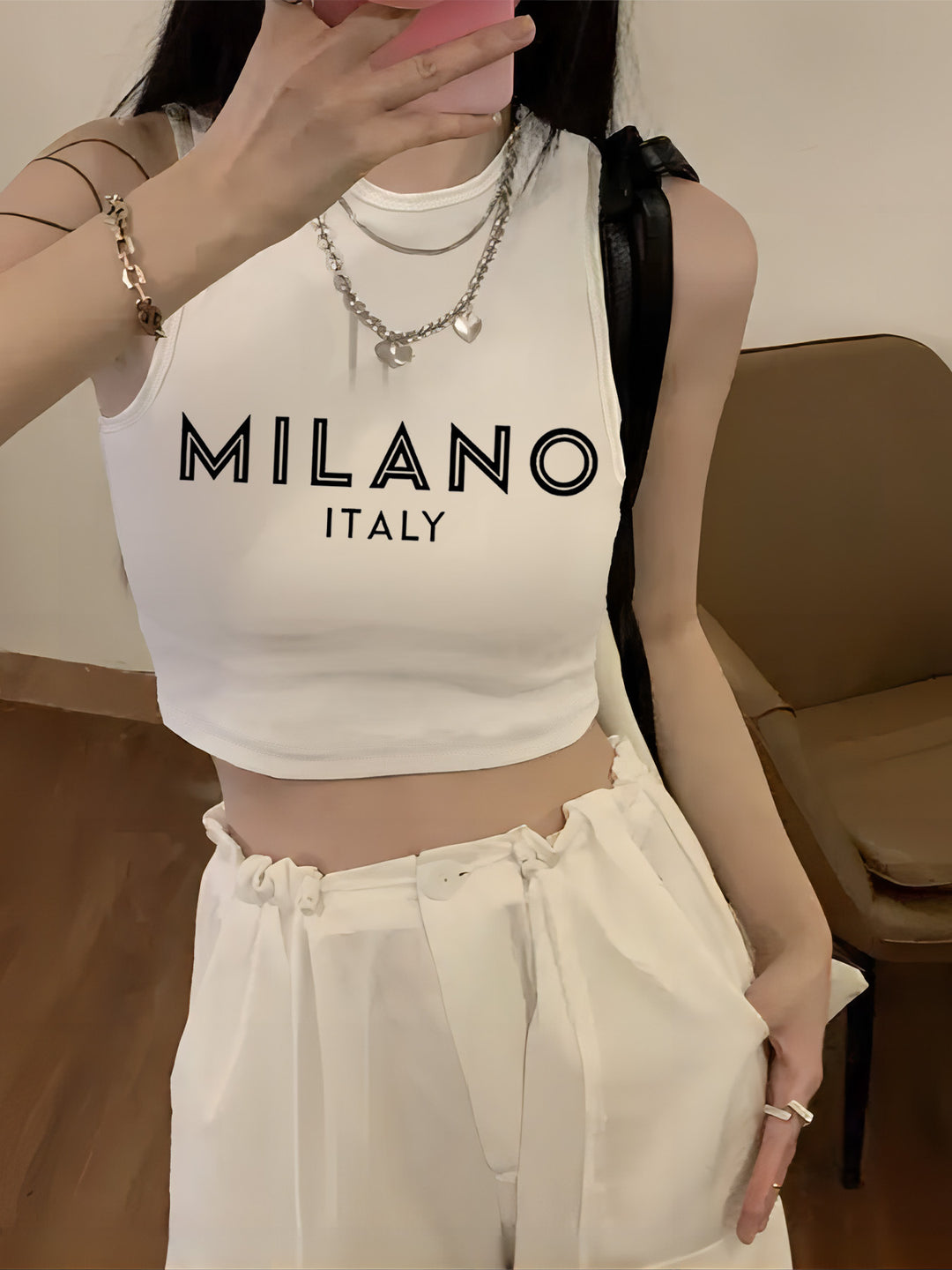 Dame Crop-Top med kreativt sitat og avslappet snitt Skjora
