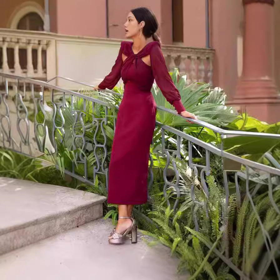 Damer Elegant Chiffonkjole med Cut-Out-detaljer Skjora