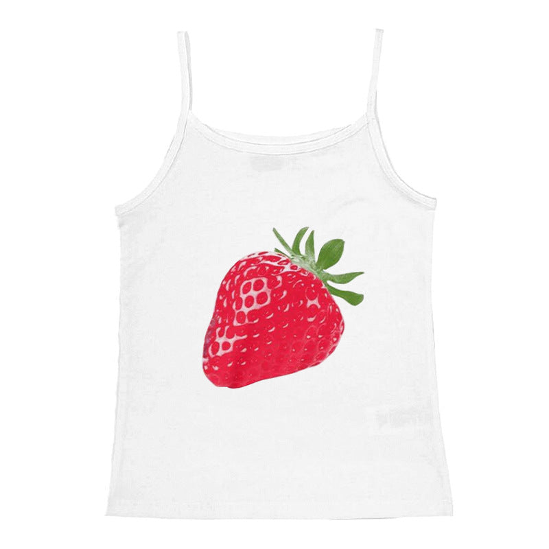 Dame cropped T-skjorte med fruktig jordbærdesign Skjora