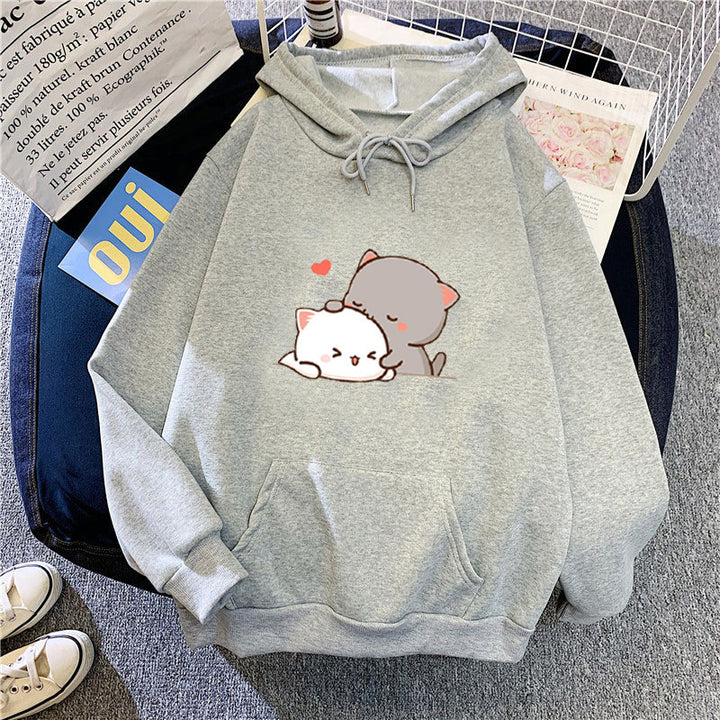 Dame hoodie med leken kattmotiv og komfortabel passform Skjora