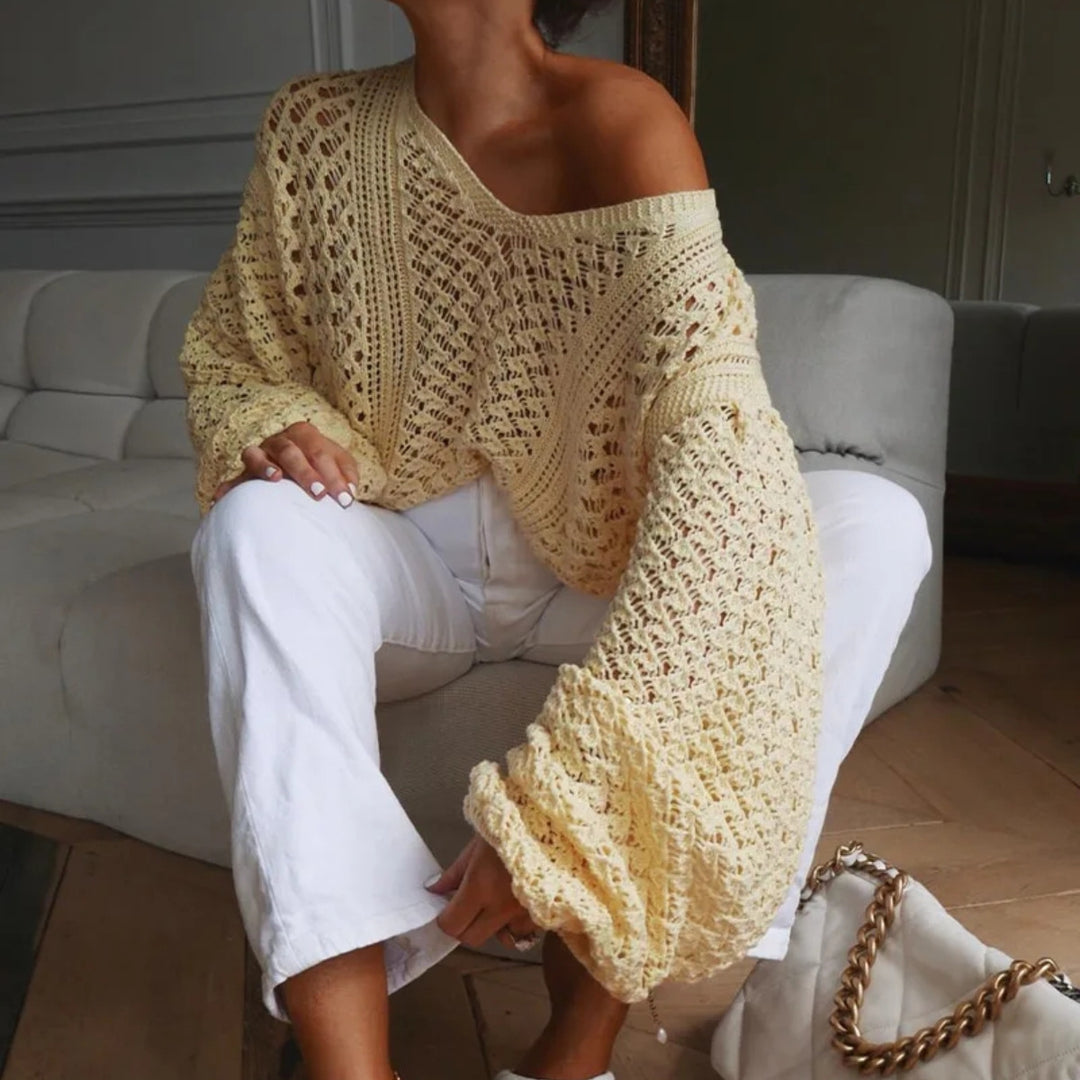 Kvinners casual strikket genser med V-hals og oversized snitt Skjora