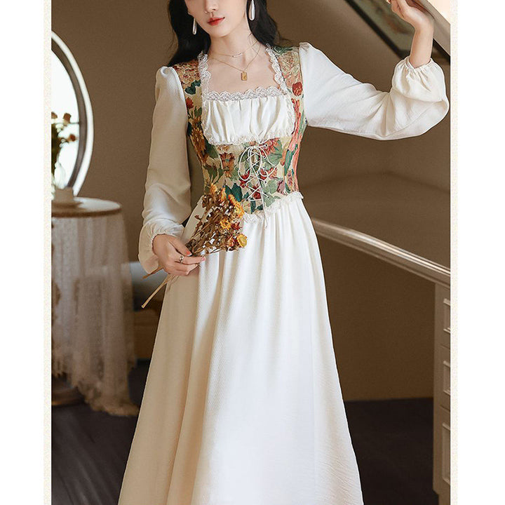 Kvinne Elegant Kveldsdrakt med Blomster Top og Lange Ermer