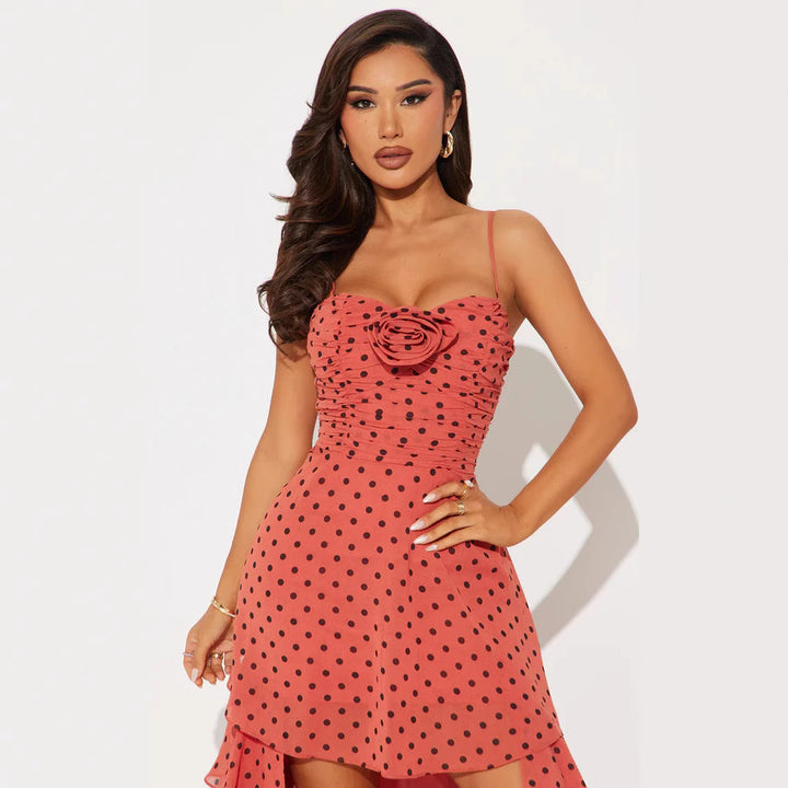 Damen Lekker Polka-Dots Maxikjole med asymmetrisk skjørt og florale detaljer Skjora