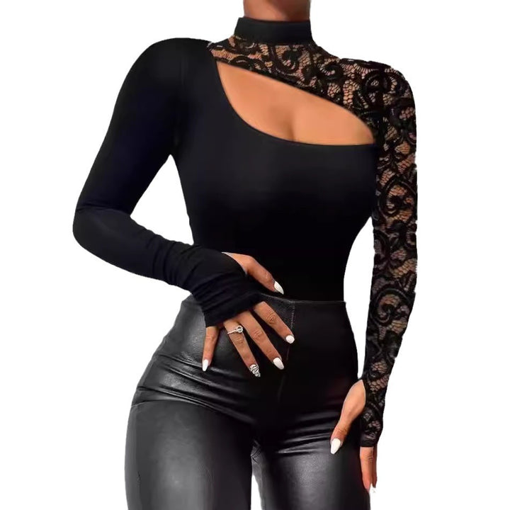 Damer Elegant topp med transparente spissarmer og asymmetrisk utringning Skjora