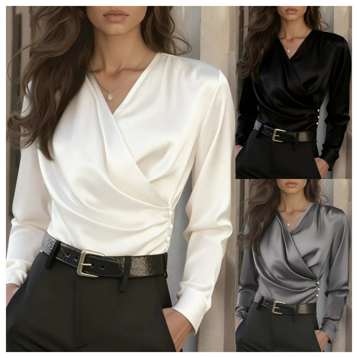 Dame omslagsbluse med elegante knappedetaljer Skjora