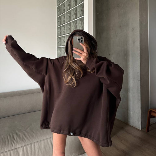 Kvinne Oversized Hettegenser med Gammeldags Snitt Skjora