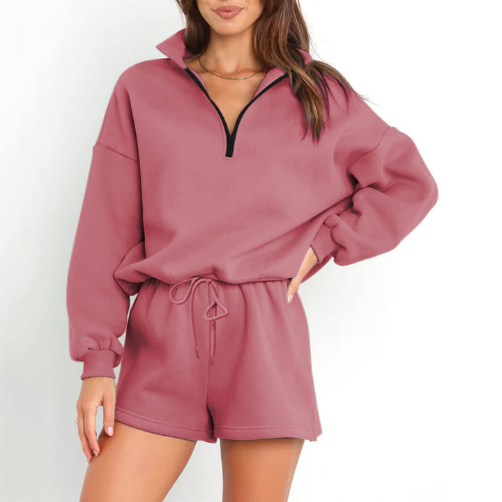 Dame avslappet sweatshirt med shorts design og praktisk glidelås Skjora