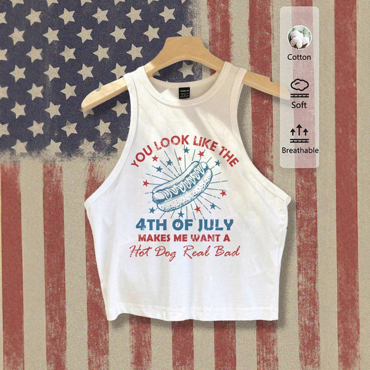 Dame Cropped Tanktop med kreativ tekst og livlig design Skjora
