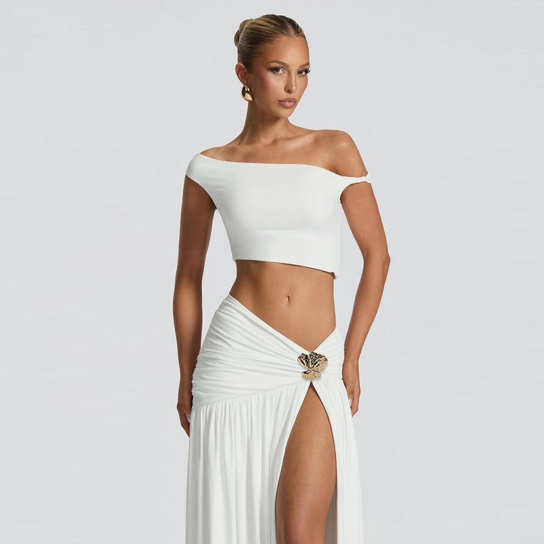Dame Elegant Crop Top og Høyutskåret Maxi skjørt Sett Skjora