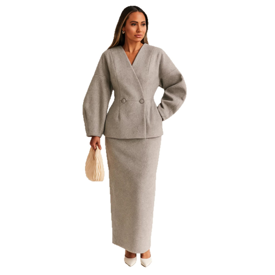 Dame Elegant Blyantkjole med Chic Blazer Topp og Puff Ermer Skjora