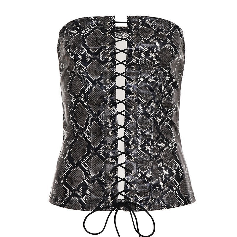 Dame Crop-Top i slangeskinn-look Skjora