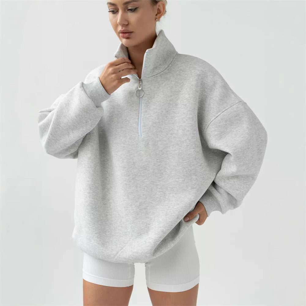 Dame Oversized Hoodie med Høy Krage og Glidelås Skjora