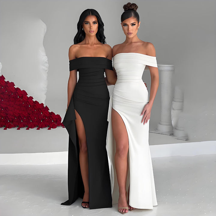 Dame Off-Shoulder Maxikjole med elegant splitt og figursøm Skjora