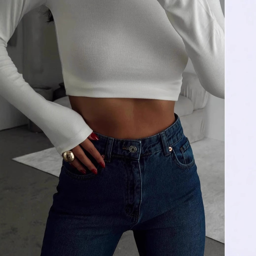 Damer trendy Dry-Fit Crop-Top med ståkrage Skjora
