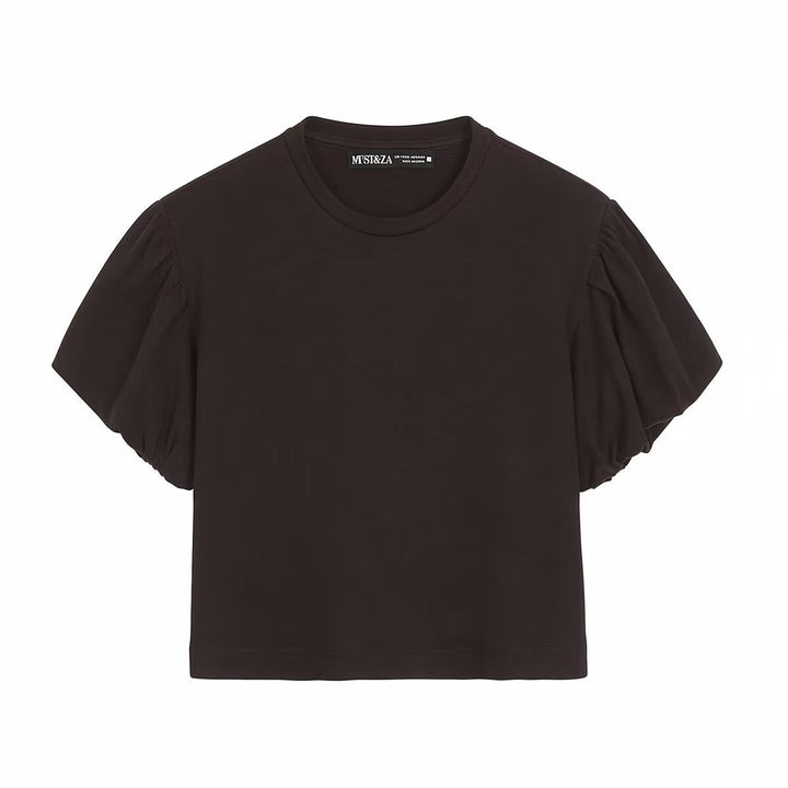 Dame moteriktig Crop-Top med voluminøse puff-ermer Skjora