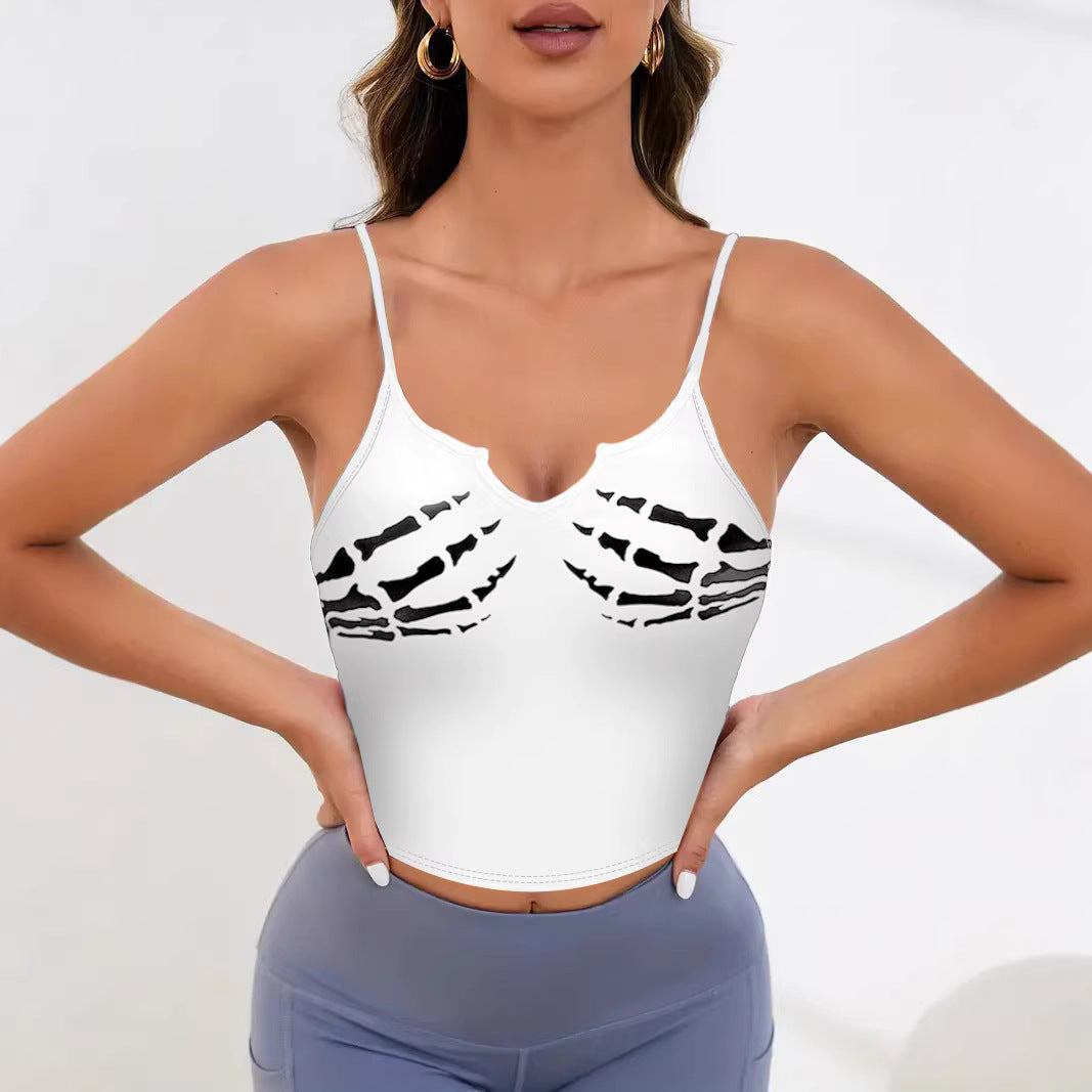 Damer Sporty Crop-Topp med kreativt skjelettdesign Skjora