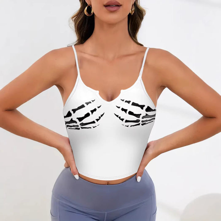 Damer Sporty Crop-Topp med kreativt skjelettdesign Skjora