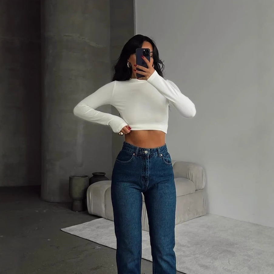 Damer trendy Dry-Fit Crop-Top med ståkrage Skjora