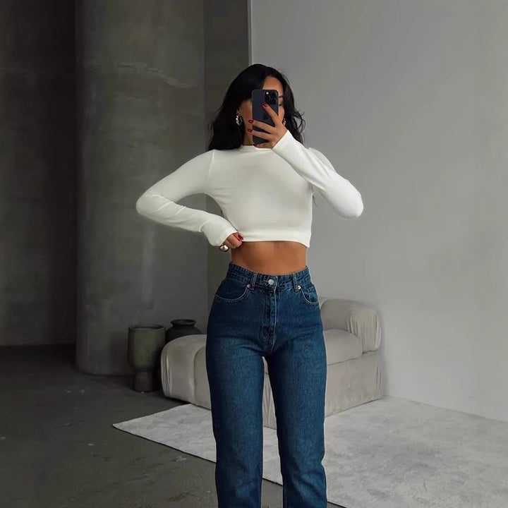 Damer trendy Dry-Fit Crop-Top med ståkrage Skjora
