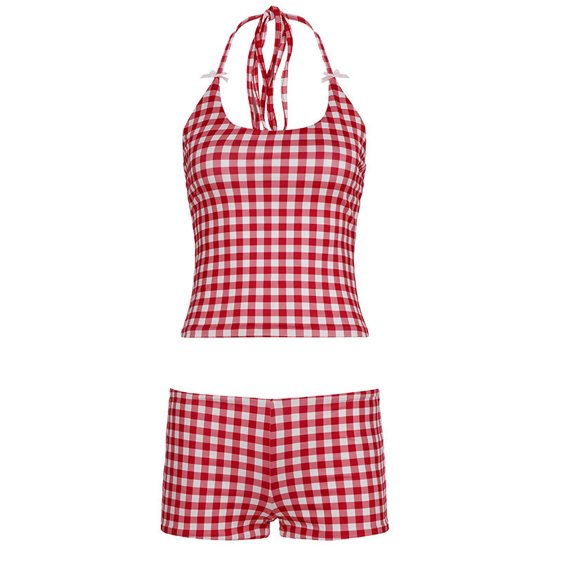 Dame Gingham-mønster badedrakt med justerbar stropp Skjora