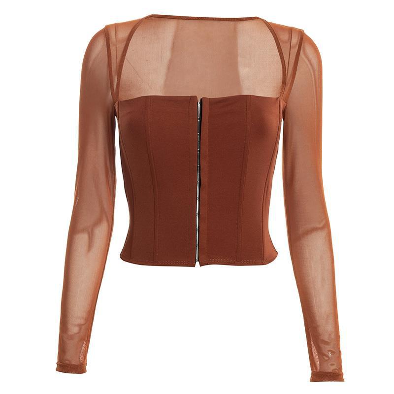 Dame Cropped topp med gjennomsiktige ermer og strukturert snitt Skjora