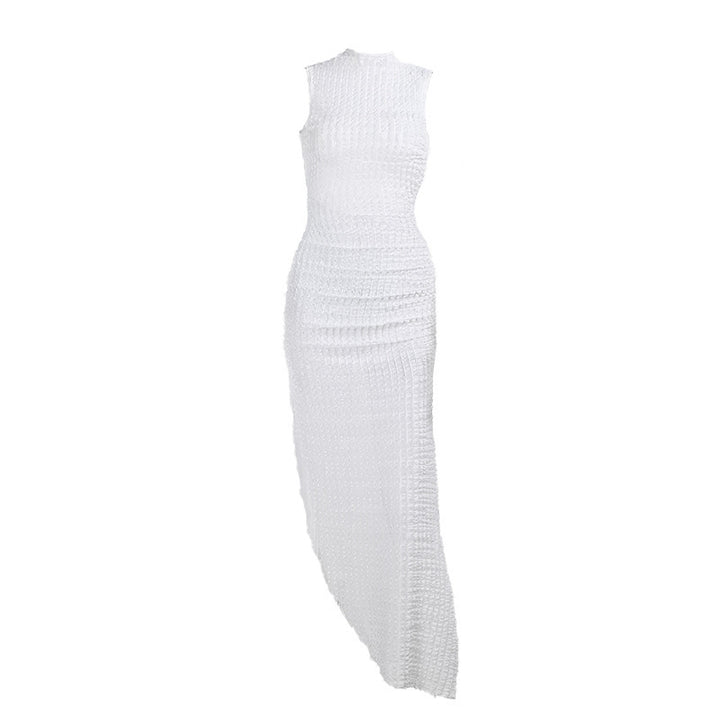 Dame maxi kjole med elegant rynking og sidesplits Skjora