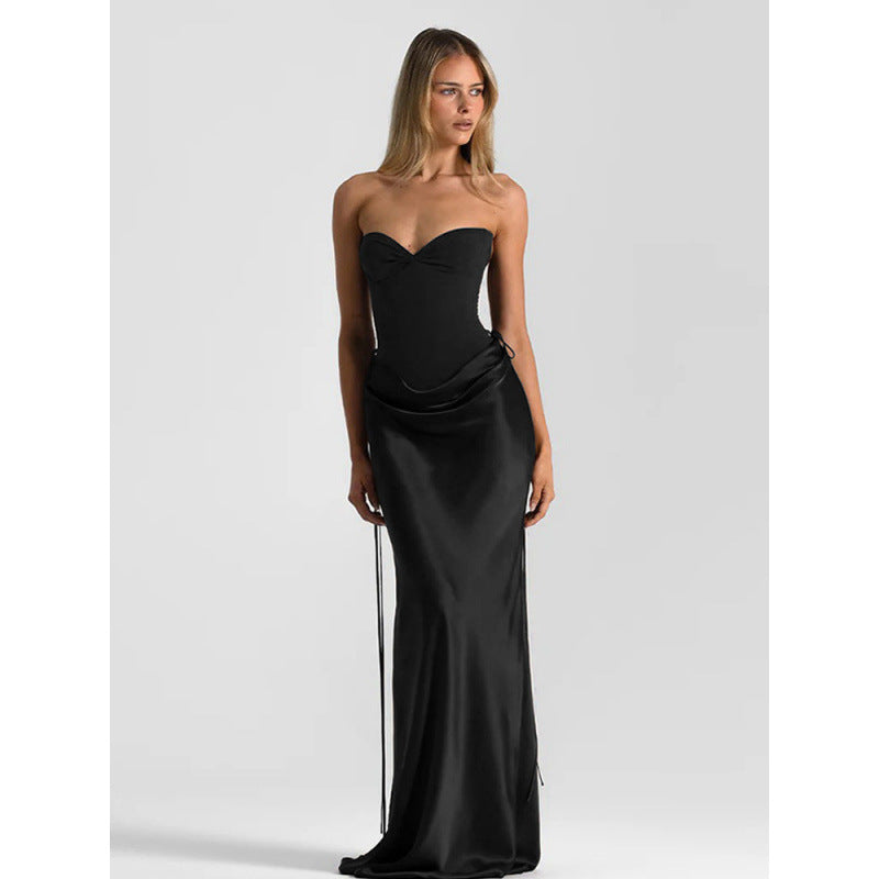 Damer Elegant Off-Shoulder Maxikjole med raffinert Draperingsdesign og smal Snitt Skjora